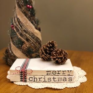 Hand stamped books - Merry Christmas